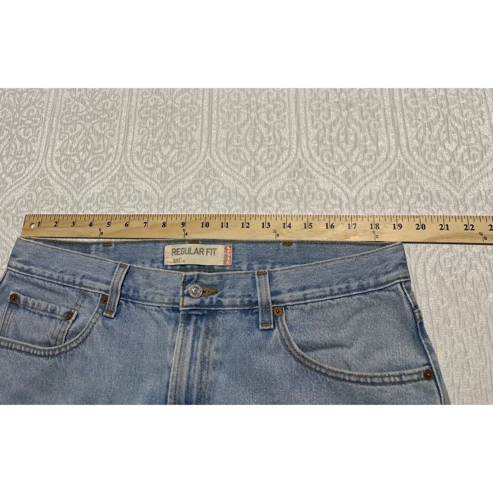 Levis 505 Regular‎ Fit Jeans Mens 38×32 Light Wash Blue Denim Pants